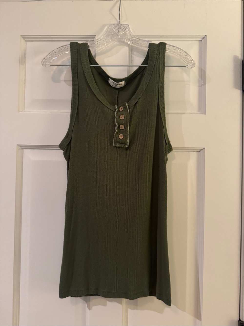 Zenana Outfitters Olive Ribbed Henley Tank Top